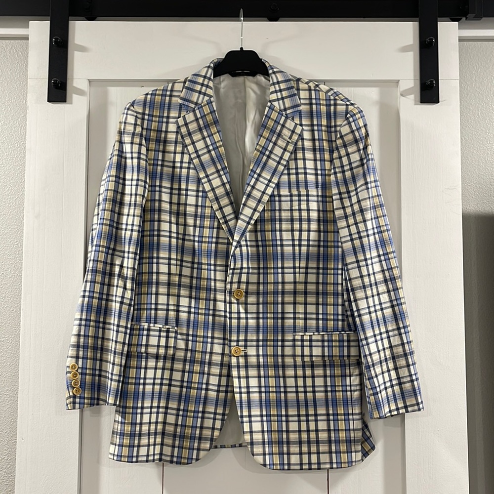 Brooks Brothers Blue and Cream Plaid Blazer